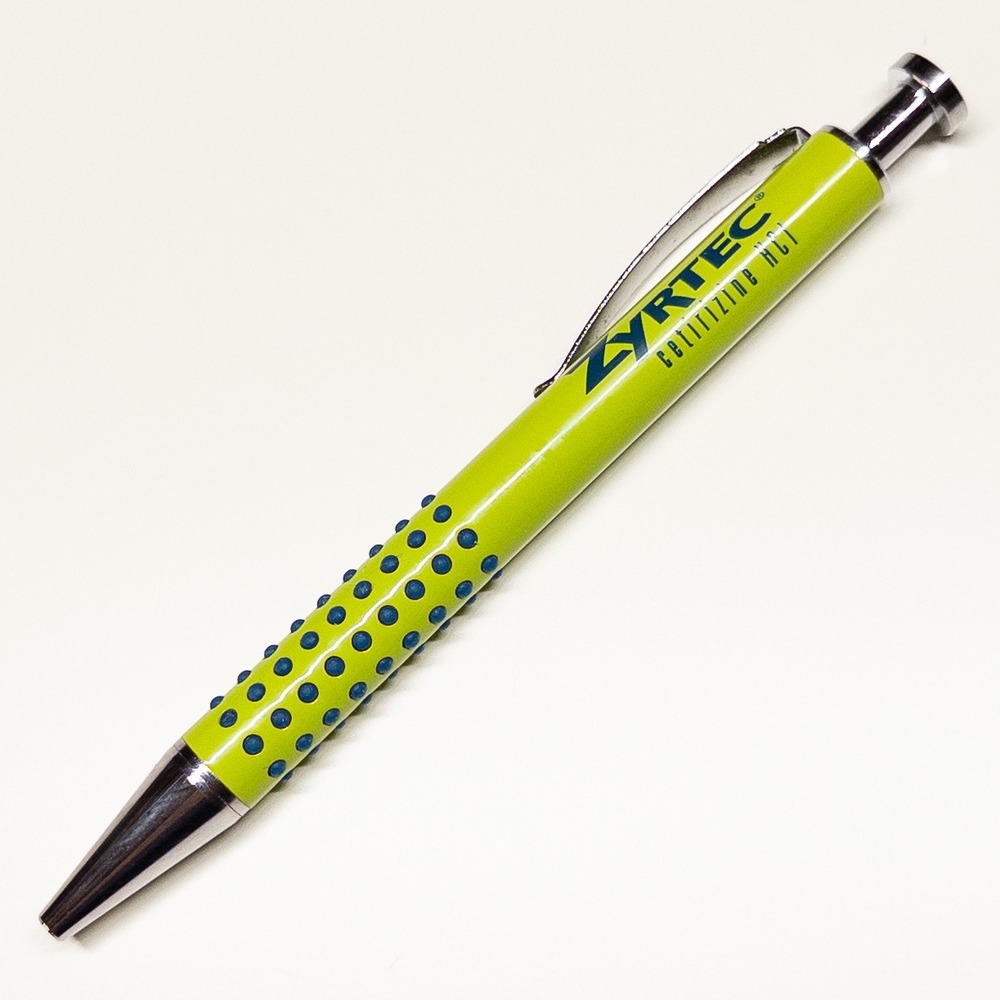 Zyrtec Pharmaceutical Promo Pen Lime Green Blue Grip Retractable Ballpoint Rep